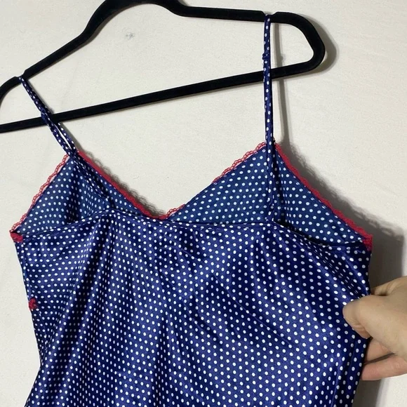 La Vie En Rose Blue Polka Dot Nightgown Sleep Dress Slip Dress W Ruffle Hem L - Picture 10 of 13